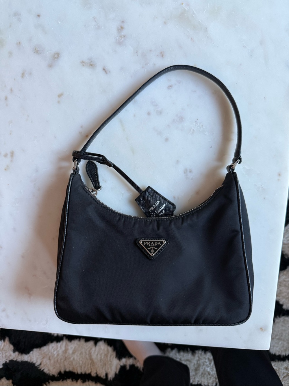 Prada Black Nylon Shoulder Bag with Logo Plaque - Picture 3 of 8